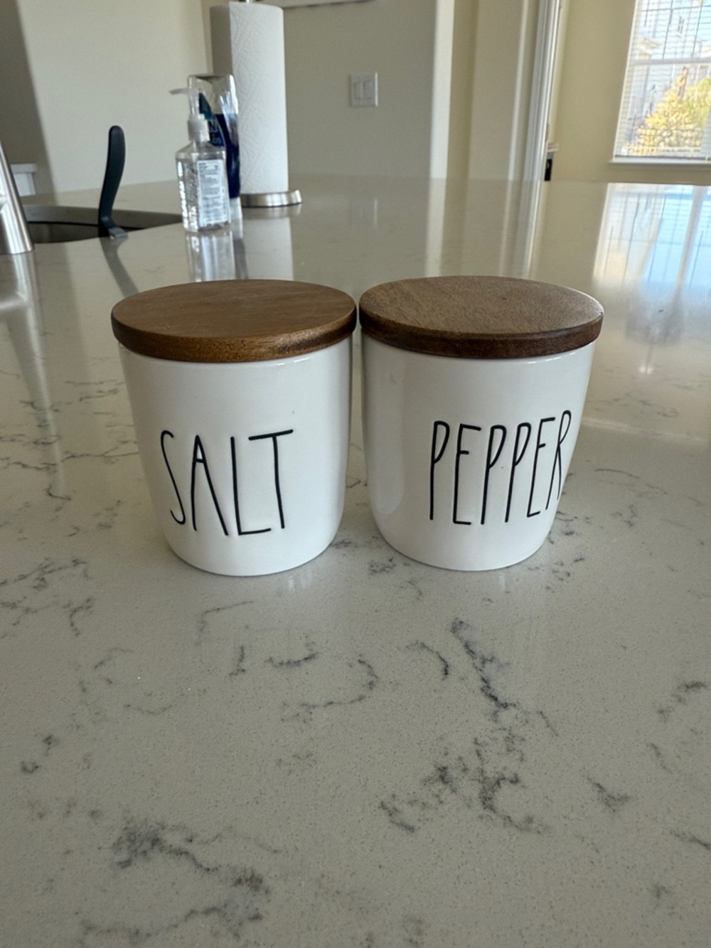 Rae Dunn salt and pepper cellar set of 2 with wooden lids